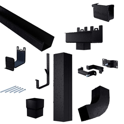 Stahl Kastenrinnen Sparpaket 6 m | Ø 125/80 mm | 9005 - Tiefschwarz #1