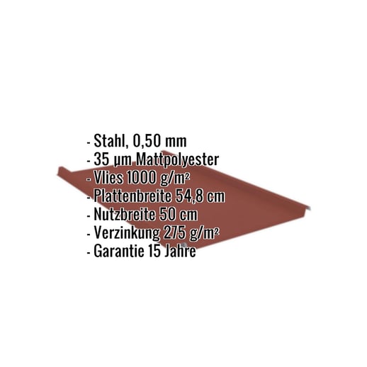 Stehfalzblech 33/500-LE | Dach | Anti-Tropf 1000 g/m² | Stahl 0,50 mm | 35 µm Mattpolyester | 29 - Rot #2