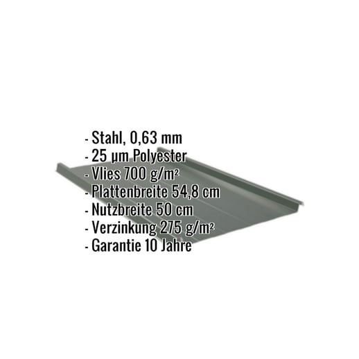 Stehfalzblech 33/500-LR | Dach | Anti-Tropf 700 g/m² | Stahl 0,63 mm | 25 µm Polyester | 6020 - Chromoxidgrün #2