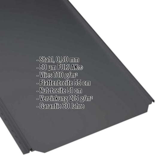 Stehfalzblech PD-510-S | Flach | Anti-Tropf 700 g/m² | Stahl 0,50 mm | 50 µm PURLAK® | 9005 - Tiefschwarz #2