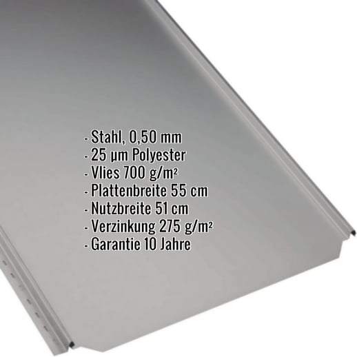 Stehfalzblech PD-510-S | Flach | Anti-Tropf 700 g/m² | Stahl 0,50 mm | 25 µm Polyester | 9007 - Graualuminium #2