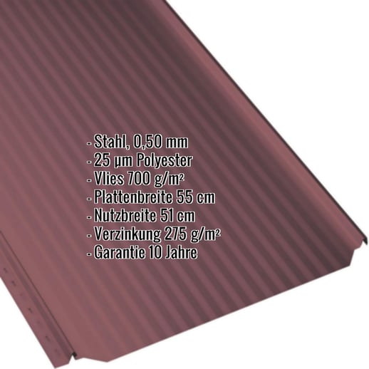 Stehfalzblech PD-510-S | Mikro | Anti-Tropf 700 g/m² | Stahl 0,50 mm | 25 µm Polyester | 3005 - Weinrot #2