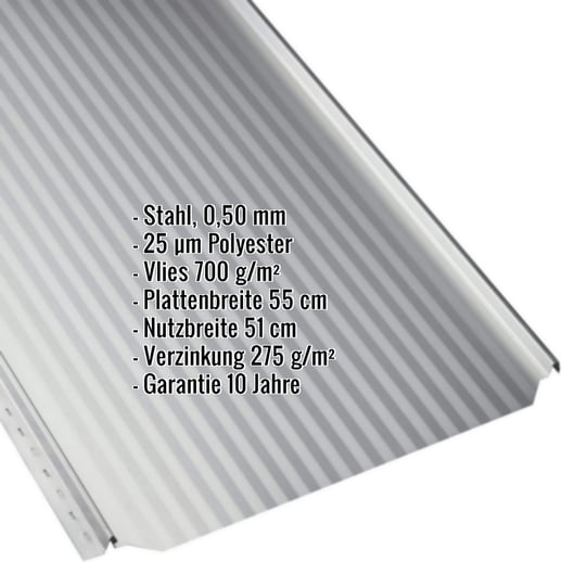 Stehfalzblech PD-510-S | Mikro | Anti-Tropf 700 g/m² | Stahl 0,50 mm | 25 µm Polyester | 7035 - Lichtgrau #2