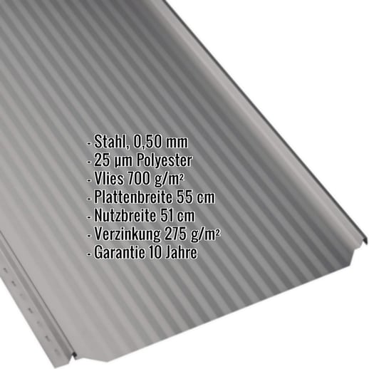 Stehfalzblech PD-510-S | Mikro | Anti-Tropf 700 g/m² | Stahl 0,50 mm | 25 µm Polyester | 9007 - Graualuminium #2