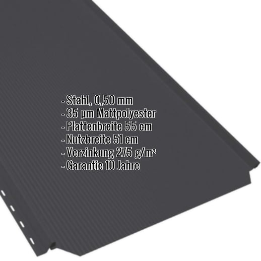 Stehfalzblech PD-510-S | Nano | Stahl 0,50 mm | 35 µm Mattpolyester | 9005 - Tiefschwarz #2