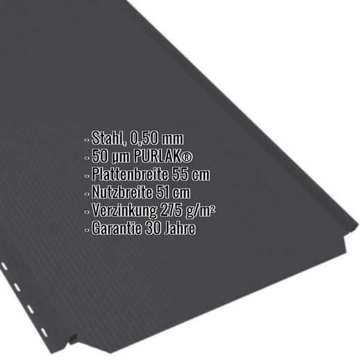 Stehfalzblech PD-510-S | Nano | Stahl 0,50 mm | 50 µm PURLAK® | 9005 - Tiefschwarz #2