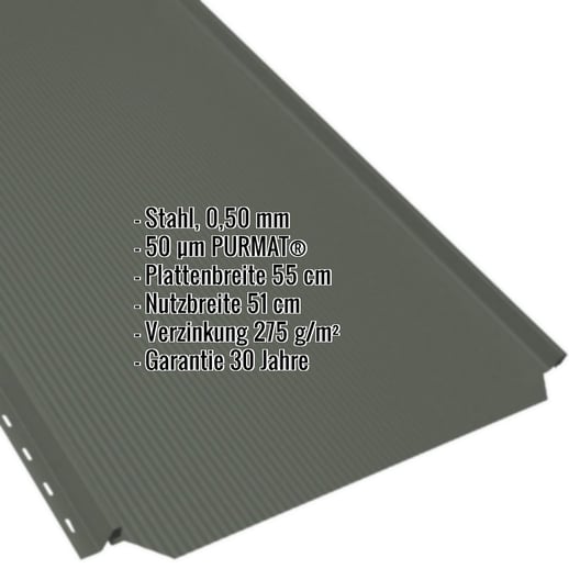 Stehfalzblech PD-510-S | Nano | Stahl 0,50 mm | 50 µm PURMAT® | 011 - Grün #2