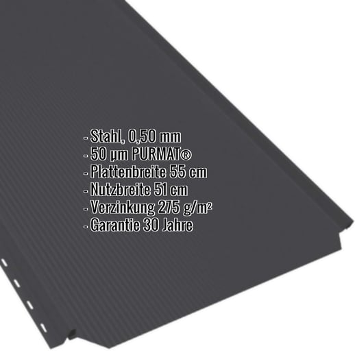 Stehfalzblech PD-510-S | Nano | Stahl 0,50 mm | 50 µm PURMAT® | 9005 - Tiefschwarz #2
