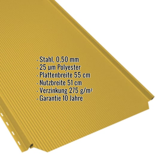 Stehfalzblech PD-510-S | Nano | Stahl 0,50 mm | 25 µm Polyester | 1021 - Rapsgelb #2