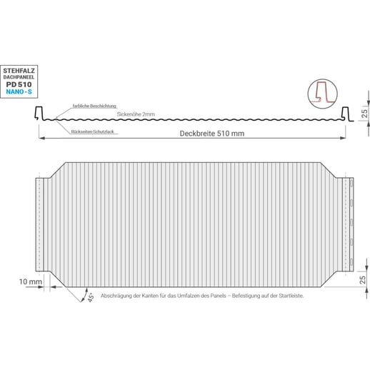 Stehfalzblech PD-510-S | Nano | Stahl 0,50 mm | 25 µm Polyester | 6020 - Chromoxidgrün #13