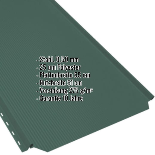 Stehfalzblech PD-510-S | Nano | Stahl 0,50 mm | 25 µm Polyester | 6005 - Moosgrün #2