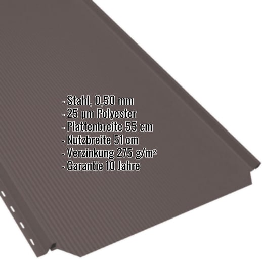 Stehfalzblech PD-510-S | Nano | Stahl 0,50 mm | 25 µm Polyester | 8017 - Schokoladenbraun #2