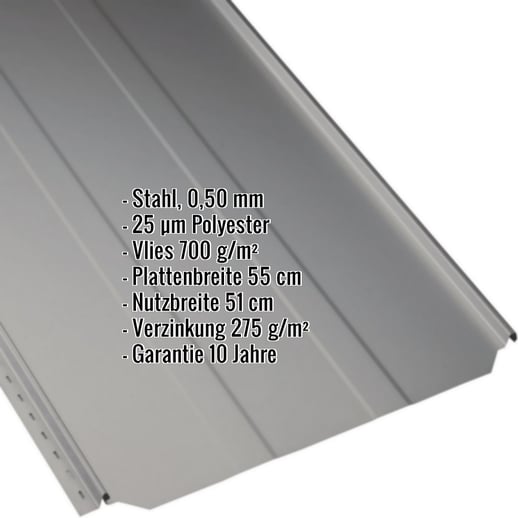 Stehfalzblech PD-510-S | Trapez | Anti-Tropf 700 g/m² | Stahl 0,50 mm | 25 µm Polyester | 9007 - Graualuminium #2