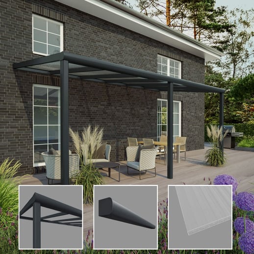 Terrassenüberdachung | Schneelastzone 1 | RAL 7016 | Platte Klar | Leiste Halbrund | Breite 10,06 m | Tiefe 3,50 m #3