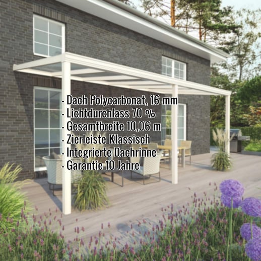 Terrassenüberdachung | Schneelastzone 1 | RAL 9001 | Platte Klar | Leiste Klassisch | Breite 10,06 m | Tiefe 4,50 m #2