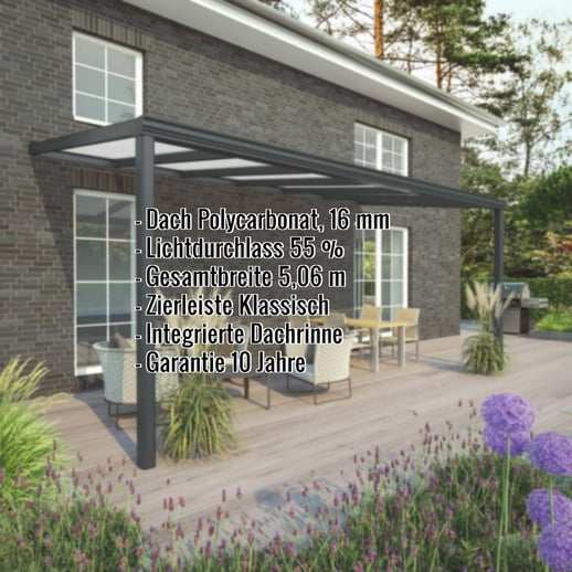 Terrassenüberdachung | Schneelastzone 2 | RAL 7016 | Platte Opal Weiß | Leiste Klassisch | Breite 5,06 m | Tiefe 3,00 m #2