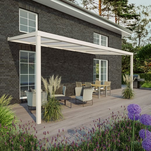 Terrassenüberdachung | Schneelastzone 2 | RAL 9001 | Platte Opal Weiß | Leiste Quadratisch | Breite 4,06 m | Tiefe 3,00 m #1