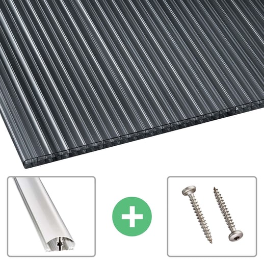 Polycarbonat Stegplatte | 16 mm | Profil A4 | Sparpaket | Plattenbreite 98 cm | Graphit | X-Struktur | Breite 3,08 m | Länge 2,00 #1