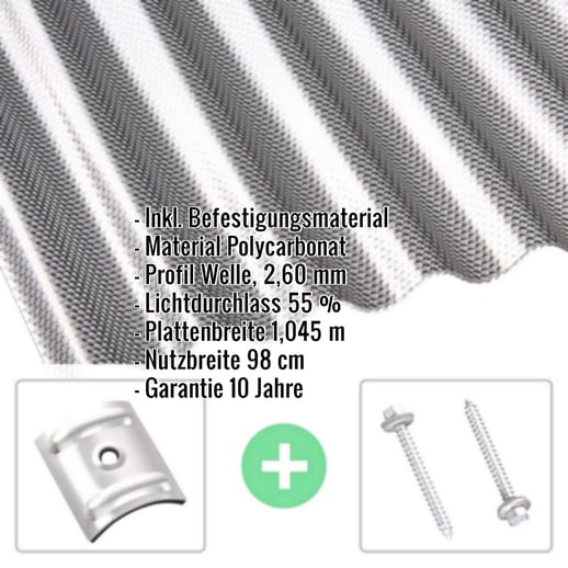 Polycarbonat Wellplatte | 76/18 | Sparpaket | 2,60 mm | Graphit | Wabenstruktur | Breite 3,01 m | Länge 2,00 m #2