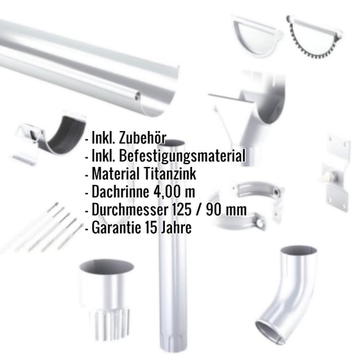 Titanzink Dachrinnen Sparpaket 4,00 m | Ø 125/90 mm #2