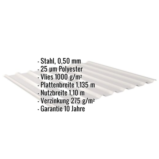Trapezblech 20/1100 | Dach | Anti-Tropf 1000 g/m² | Stahl 0,50 mm | 25 µm Polyester | 7035 - Lichtgrau #2