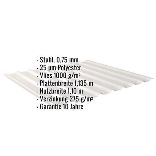 Trapezblech 20/1100 | Dach | Anti-Tropf 1000 g/m² | Stahl 0,75 mm | 25 µm Polyester | 9006 - Weißaluminium #2
