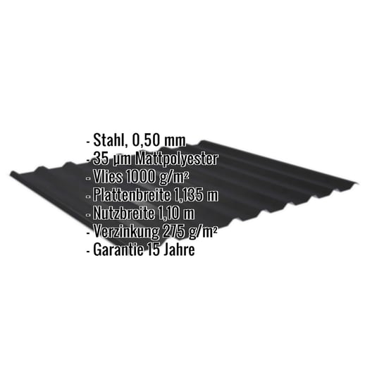 Trapezblech 20/1100 | Dach | Anti-Tropf 1000 g/m² | Stahl 0,50 mm | 35 µm Mattpolyester | 33 - Schwarz #2