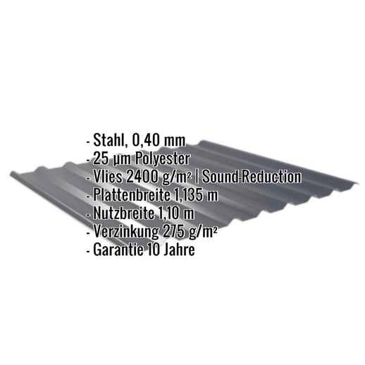 Trapezblech 20/1100 | Dach | Anti-Tropf 2400 g/m² | Sonderposten | Stahl 0,40 mm | 25 µm Polyester | 7016 - Anthrazitgrau #2