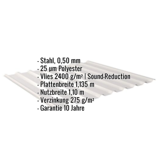 Trapezblech 20/1100 | Dach | Anti-Tropf 2400 g/m² | Stahl 0,50 mm | 25 µm Polyester | 7035 - Lichtgrau #2
