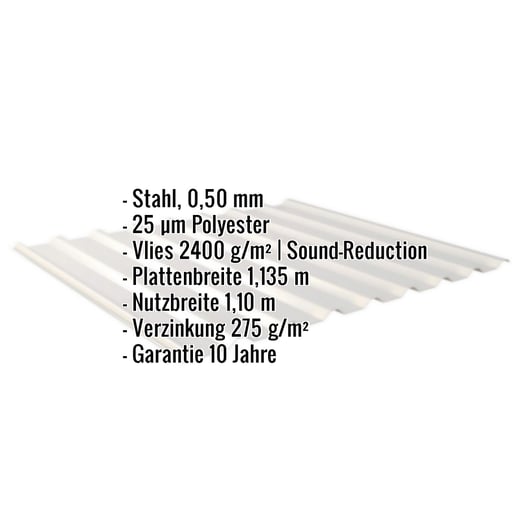 Trapezblech 20/1100 | Dach | Anti-Tropf 2400 g/m² | Stahl 0,50 mm | 25 µm Polyester | 9006 - Weißaluminium #2