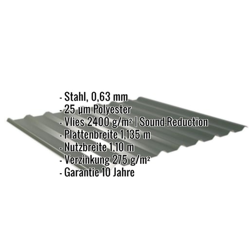Trapezblech 20/1100 | Dach | Anti-Tropf 2400 g/m² | Stahl 0,63 mm | 25 µm Polyester | 6020 - Chromoxidgrün #2