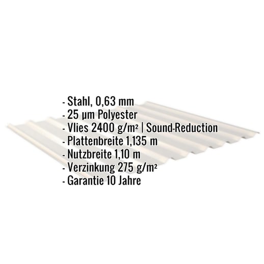 Trapezblech 20/1100 | Dach | Anti-Tropf 2400 g/m² | Stahl 0,63 mm | 25 µm Polyester | 9002 - Grauweiß #2