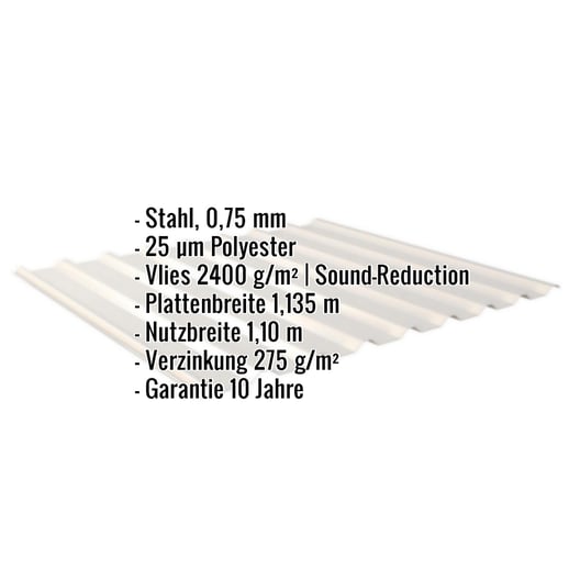 Trapezblech 20/1100 | Dach | Anti-Tropf 2400 g/m² | Stahl 0,75 mm | 25 µm Polyester | 9002 - Grauweiß #2