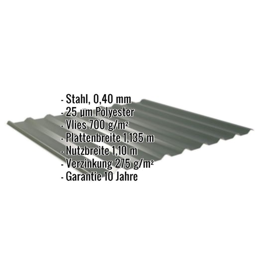 Trapezblech 20/1100 | Dach | Anti-Tropf 700 g/m² | Sonderposten | Stahl 0,40 mm | 25 µm Polyester | 6020 - Chromoxidgrün #2