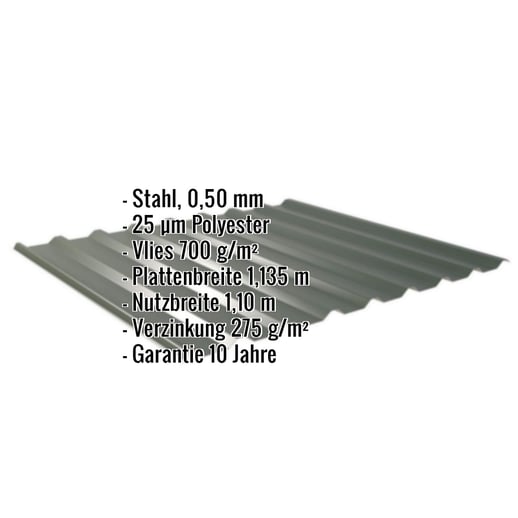 Trapezblech 20/1100 | Dach | Anti-Tropf 700 g/m² | Stahl 0,50 mm | 25 µm Polyester | 6020 - Chromoxidgrün #2