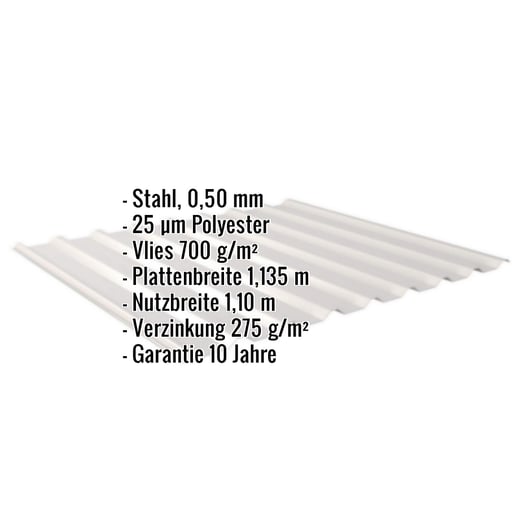 Trapezblech 20/1100 | Dach | Anti-Tropf 700 g/m² | Stahl 0,50 mm | 25 µm Polyester | 7035 - Lichtgrau #2
