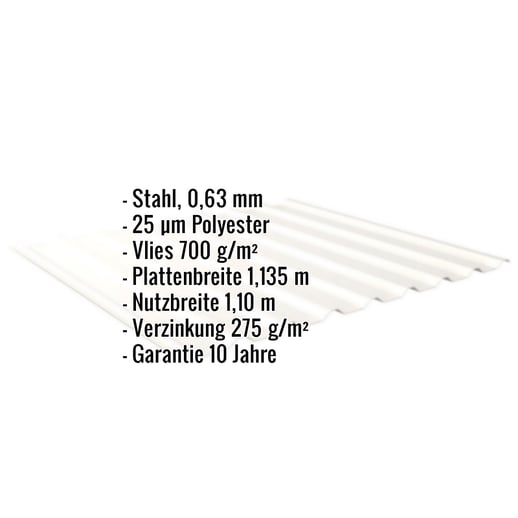 Trapezblech 20/1100 | Dach | Anti-Tropf 700 g/m² | Stahl 0,63 mm | 25 µm Polyester | 9010 - Reinweiß #2