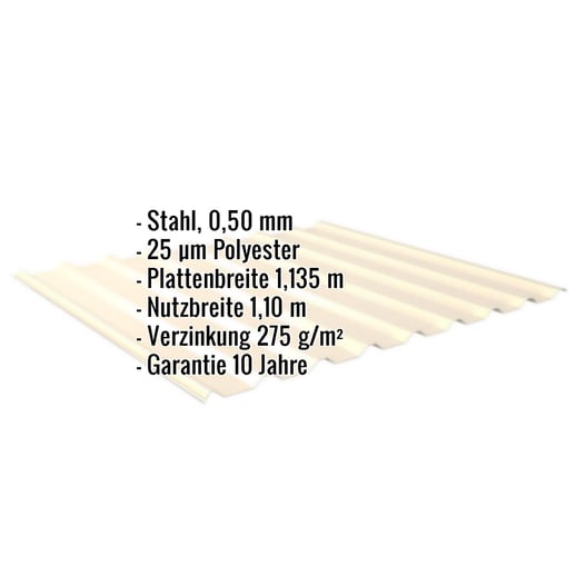 Trapezblech 20/1100 | Dach | Stahl 0,50 mm | 25 µm Polyester | 1015 - Hellelfenbein #2