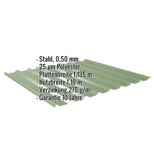 Trapezblech 20/1100 | Dach | Stahl 0,50 mm | 25 µm Polyester | 6011 - Resedagrün #2