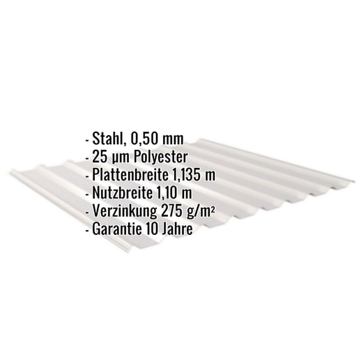 Trapezblech 20/1100 | Dach | Stahl 0,50 mm | 25 µm Polyester | 7035 - Lichtgrau #2