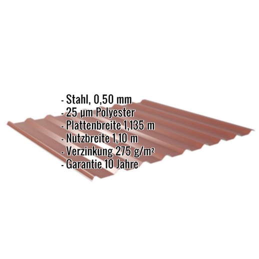 Trapezblech 20/1100 | Dach | Stahl 0,50 mm | 25 µm Polyester | 8012 - Rotbraun #2