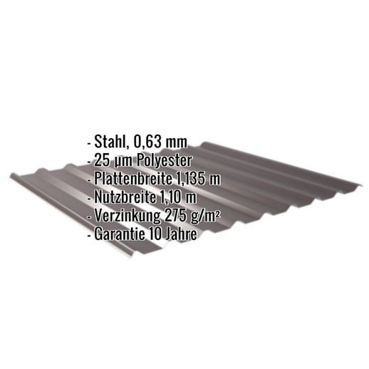 Trapezblech 20/1100 | Dach | Stahl 0,63 mm | 25 µm Polyester | 8017 - Schokoladenbraun #2