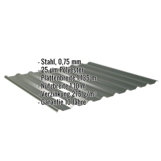 Trapezblech 20/1100 | Dach | Stahl 0,75 mm | 25 µm Polyester | 6020 - Chromoxidgrün #2