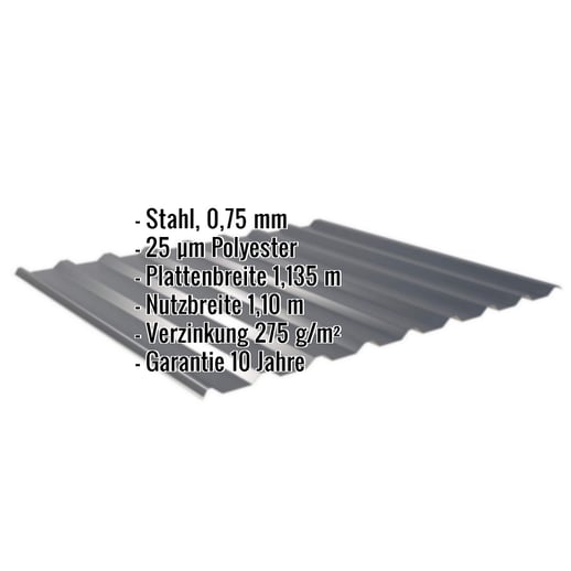 Trapezblech 20/1100 | Dach | Stahl 0,75 mm | 25 µm Polyester | 7016 - Anthrazitgrau #2
