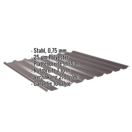 Trapezblech 20/1100 | Dach | Stahl 0,75 mm | 25 µm Polyester | 8017 - Schokoladenbraun #2