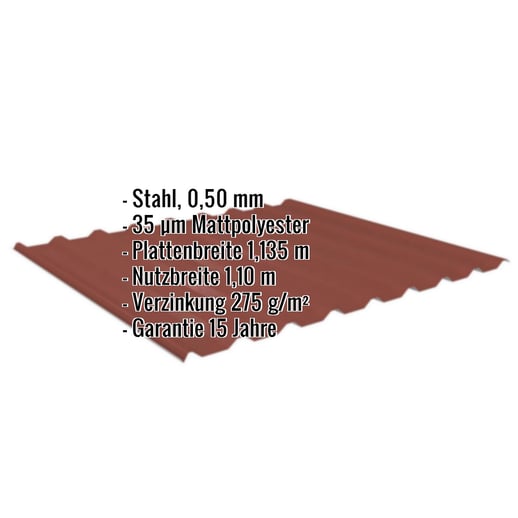 Trapezblech 20/1100 | Dach | Stahl 0,50 mm | 35 µm Mattpolyester | 29 - Rot #2