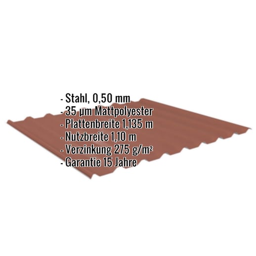 Trapezblech 20/1100 | Dach | Stahl 0,50 mm | 35 µm Mattpolyester | 75 - Ziegelrot #2