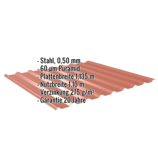 Trapezblech 20/1100 | Dach | Stahl 0,50 mm | 60 µm Puramid | 8004 - Kupferbraun #2