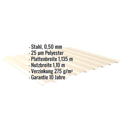 Trapezblech 20/1100 | Wand | Stahl 0,50 mm | 25 µm Polyester | 1015 - Hellelfenbein #2