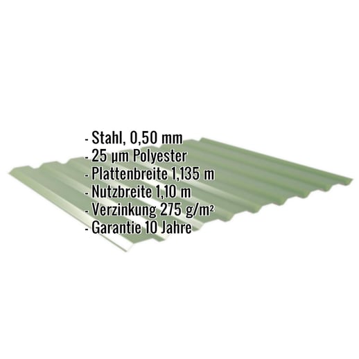 Trapezblech 20/1100 | Wand | Stahl 0,50 mm | 25 µm Polyester | 6011 - Resedagrün #2